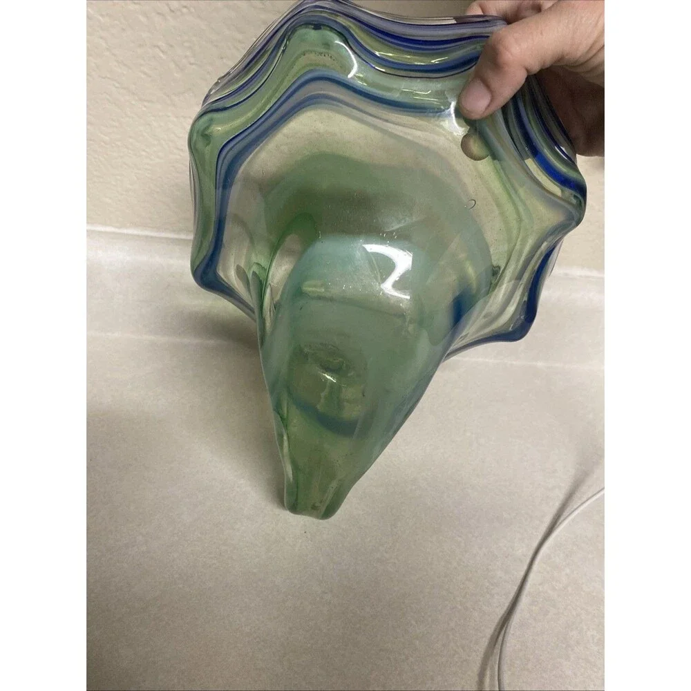 Vintage Green And Blue Swirl Art Glass Swan Bowl
